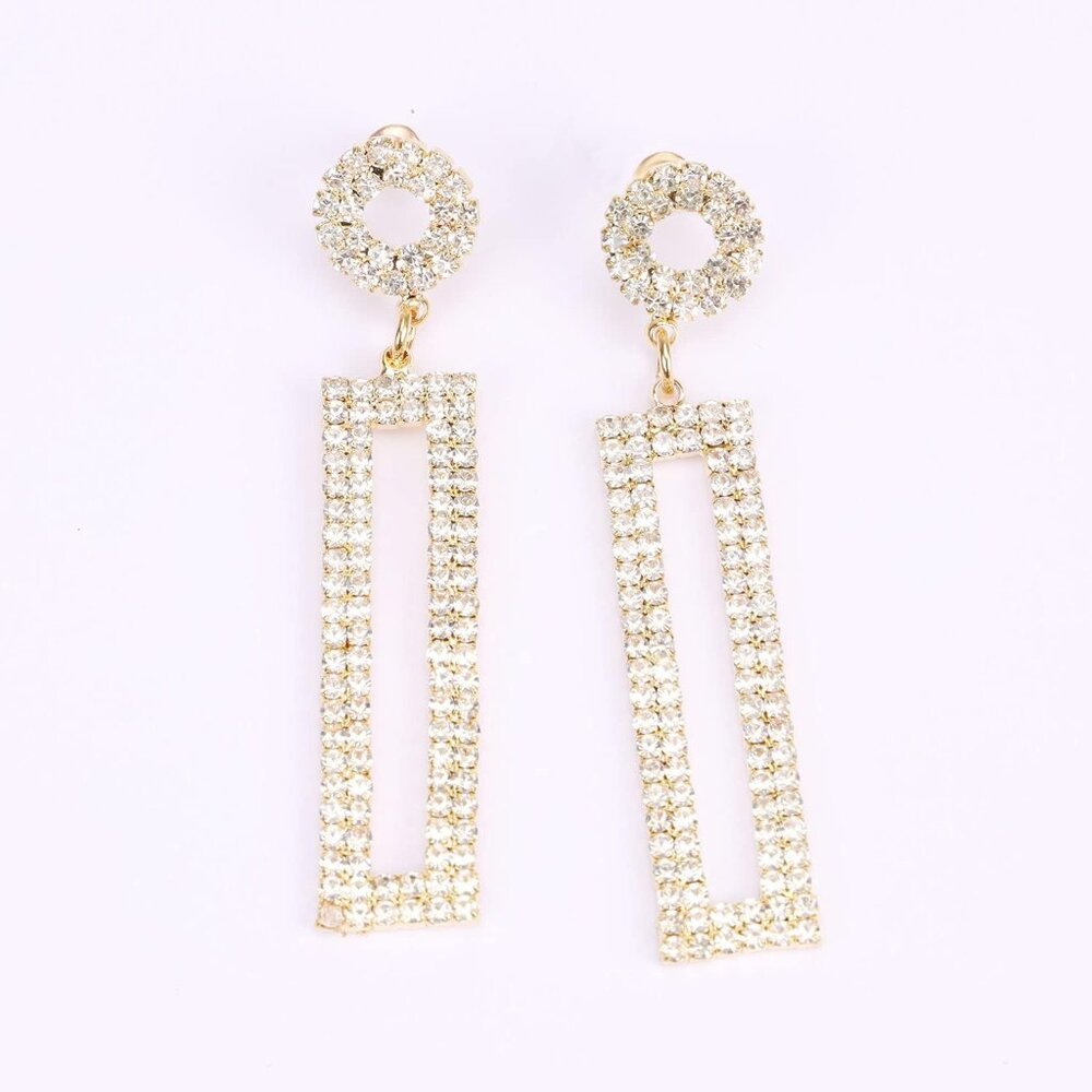 Lightweight Rhinestone Rectangle Dangle Earrings … - image 3